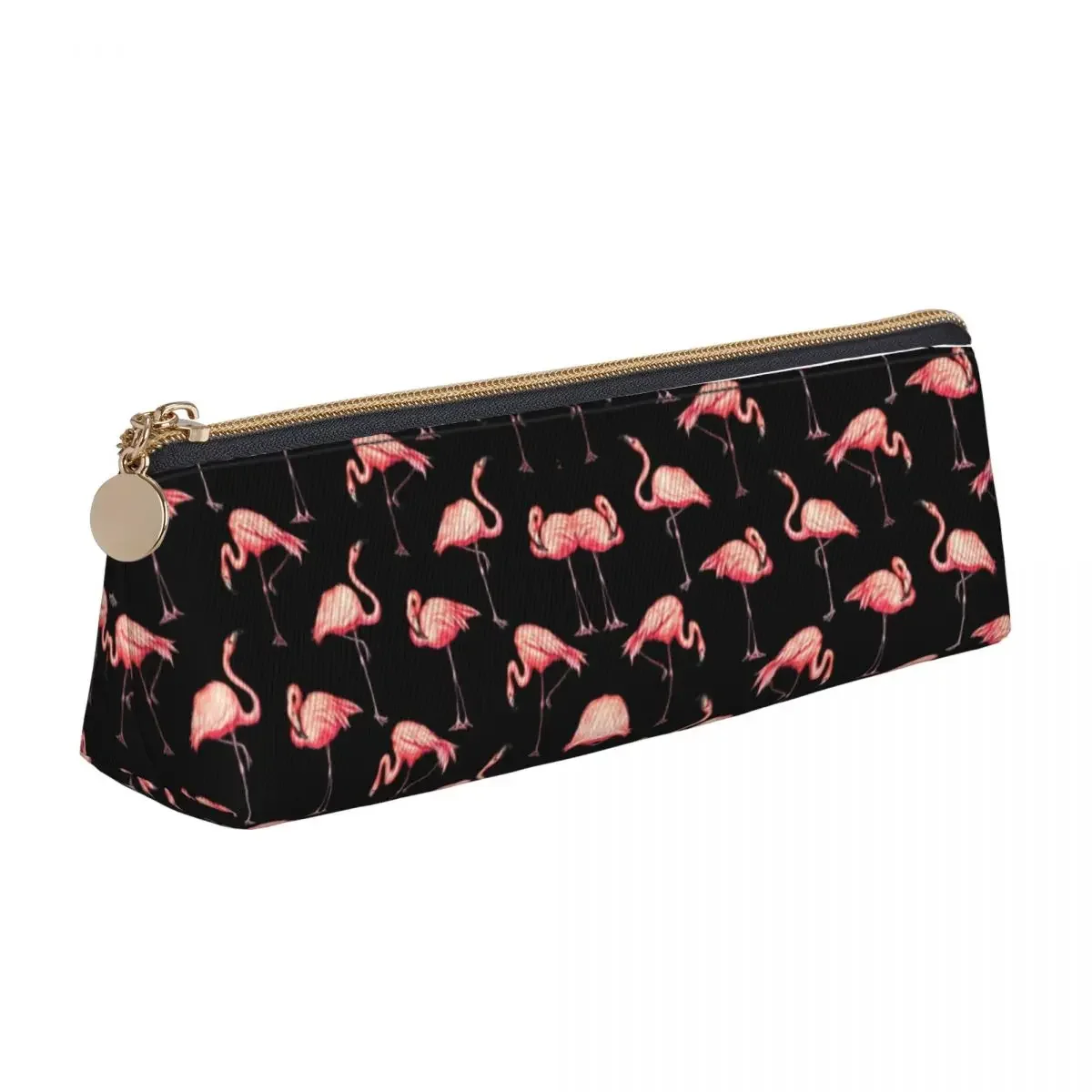 Trousse à crayons motif flamant rose, sac portable Kawaii noir pour filles et garçons, étuis d'école rétro à fermeture éclair, papeterie personnalisée