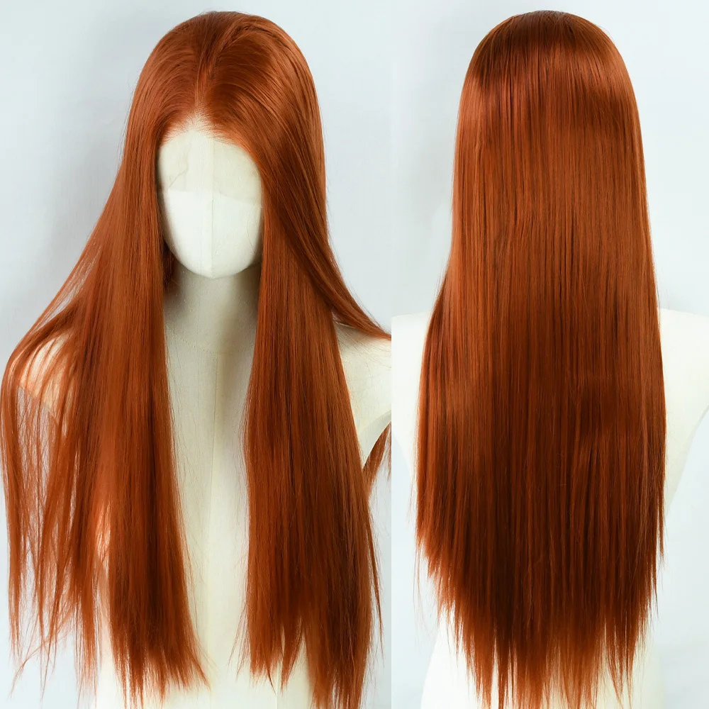 Прямой парик с рыжими костями, 13x4 HD, кружевной фронтальный парик, синтетические натуральные волосы, повседневная одежда, парики, термостойкие, косплей
