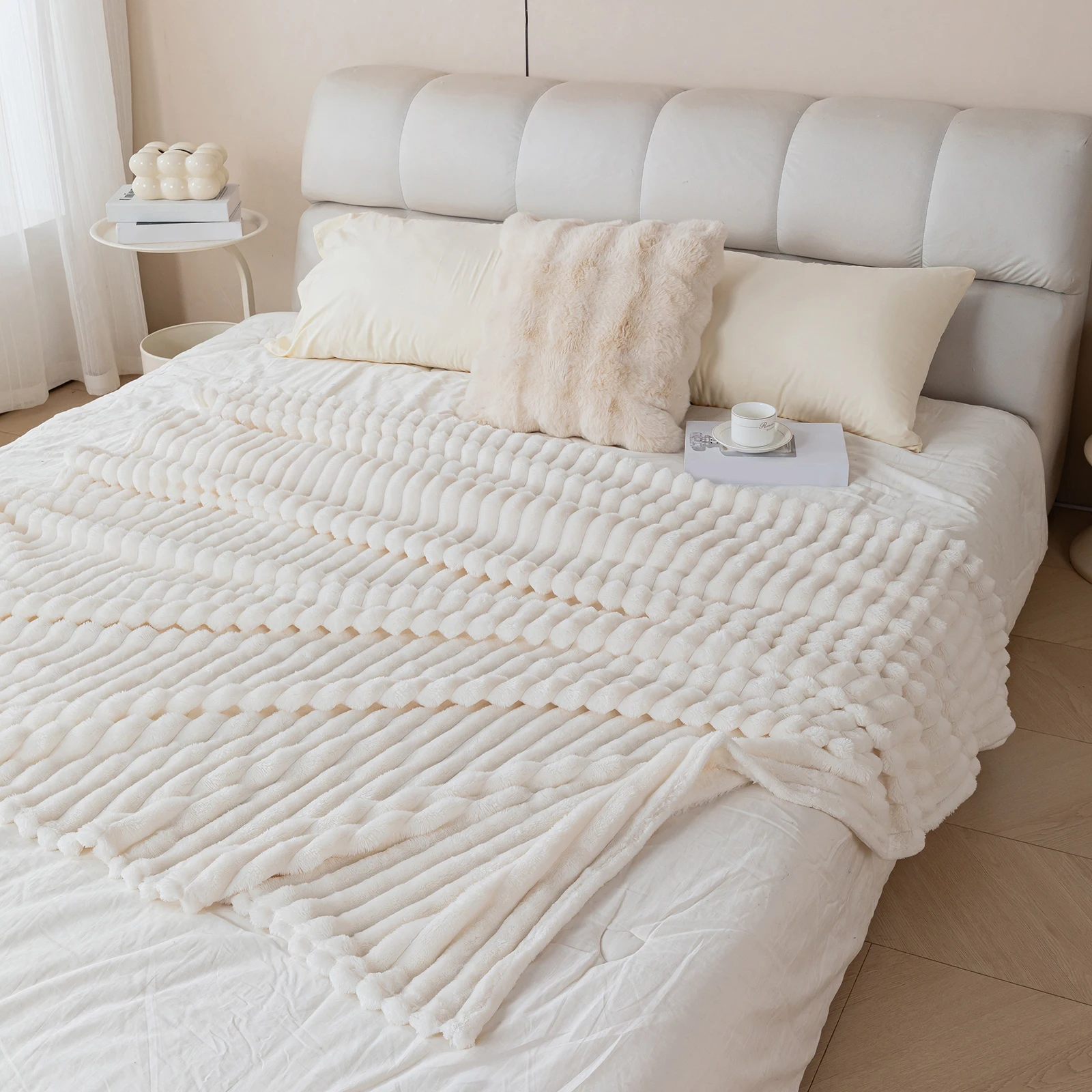 1-teilige Flanelldecke, bequeme und warme Sofadecke, ultraweiche gestreifte Nickerchendecke, geeignet für Schlafzimmer und Schlafsaal – Detail 7