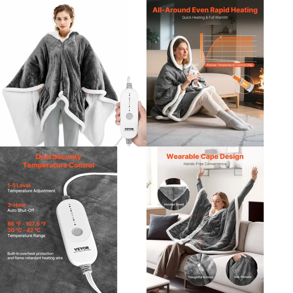 

BlanketHeated Wearable Blanket Hoodie with 5 Heat Settings Auto Shut Off for Cozy Warmth