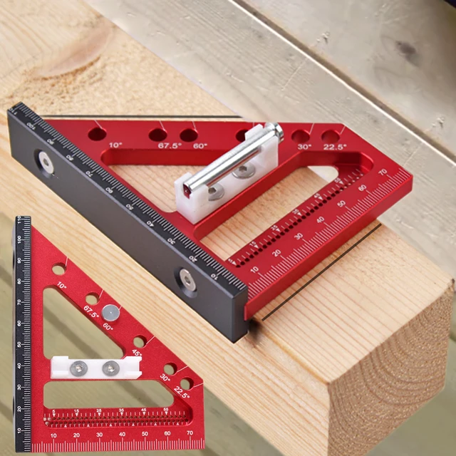 1Pc 3D wielokątna miarka 22,5-90 stopni aluminiowa stolarka kwadratowy kątomierz linijka do rysowania linijka ukośna układ trójkąta