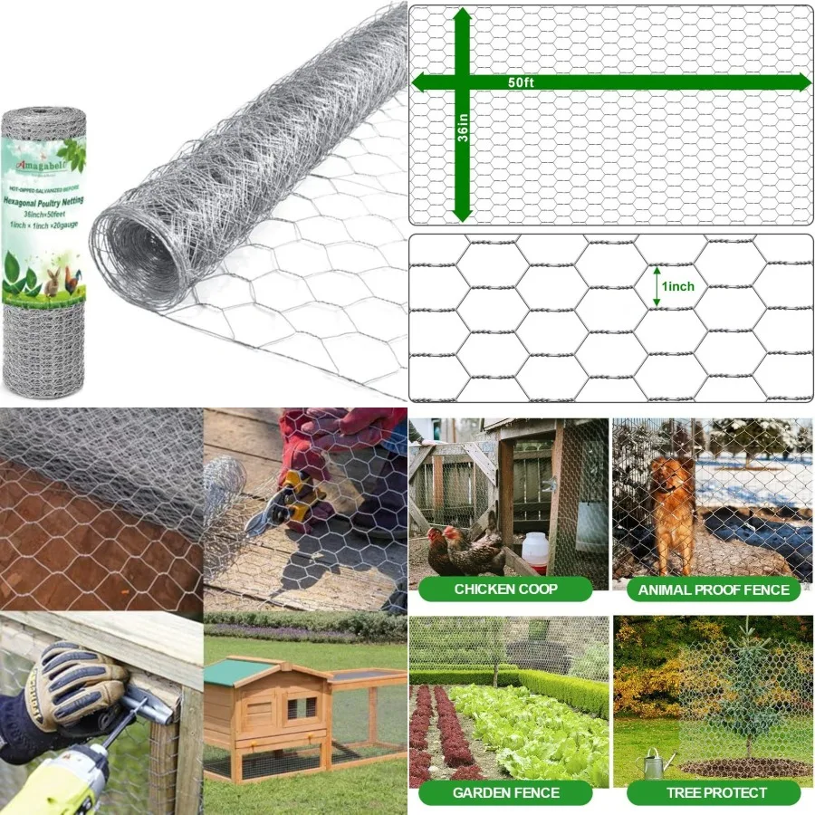 

Amagabeli Chicken Wire Fencing 36inchx50ft Hexagonal Poultry Netting Galvanized Mesh Fence Chicken Netting Rabbits Pets Dog Cat