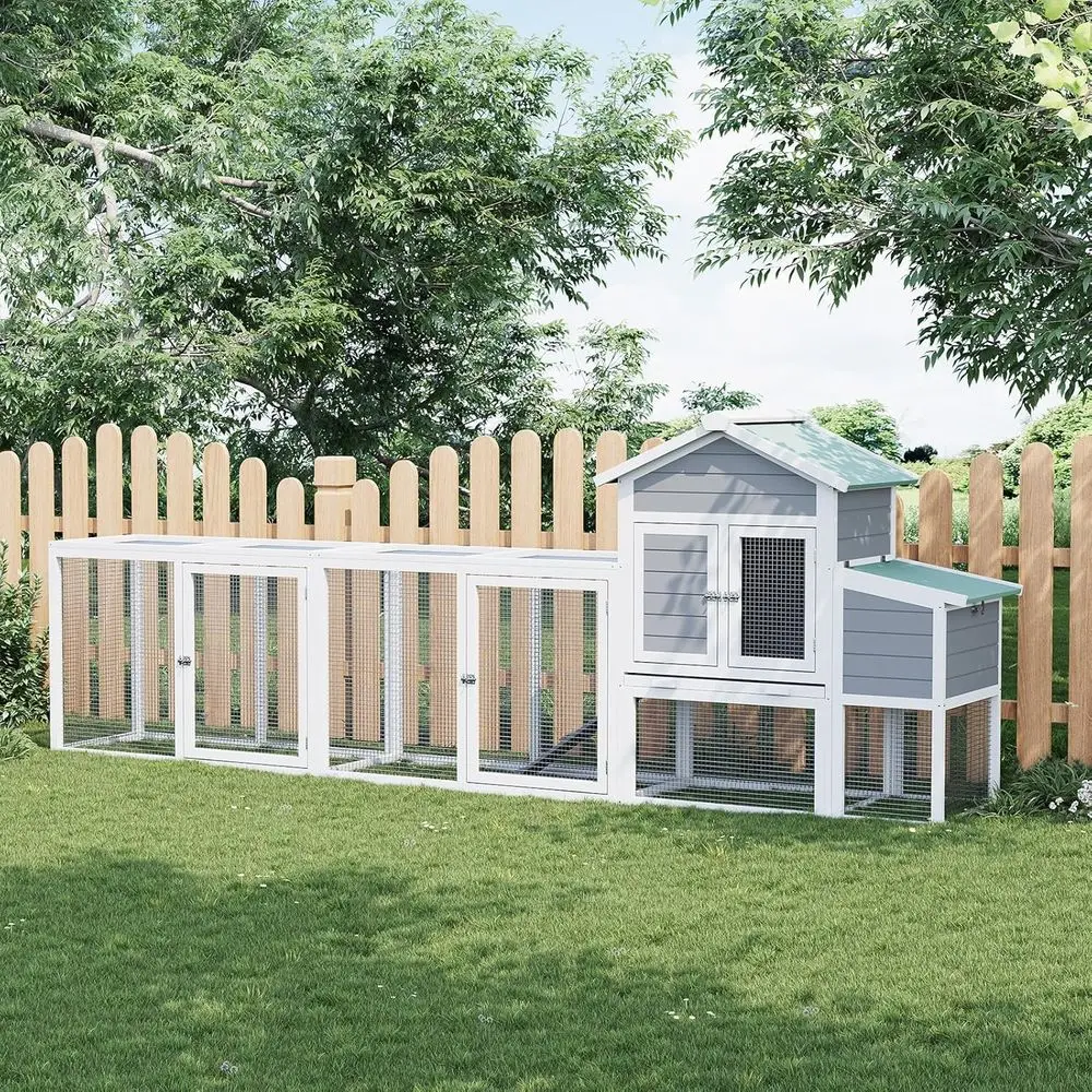 

Waterproof and UV-Resistant Roof Chicken Cage, 122 Wooden Coop with Nesting Box, Sliding Tray & Ramp for Backyard or Farm