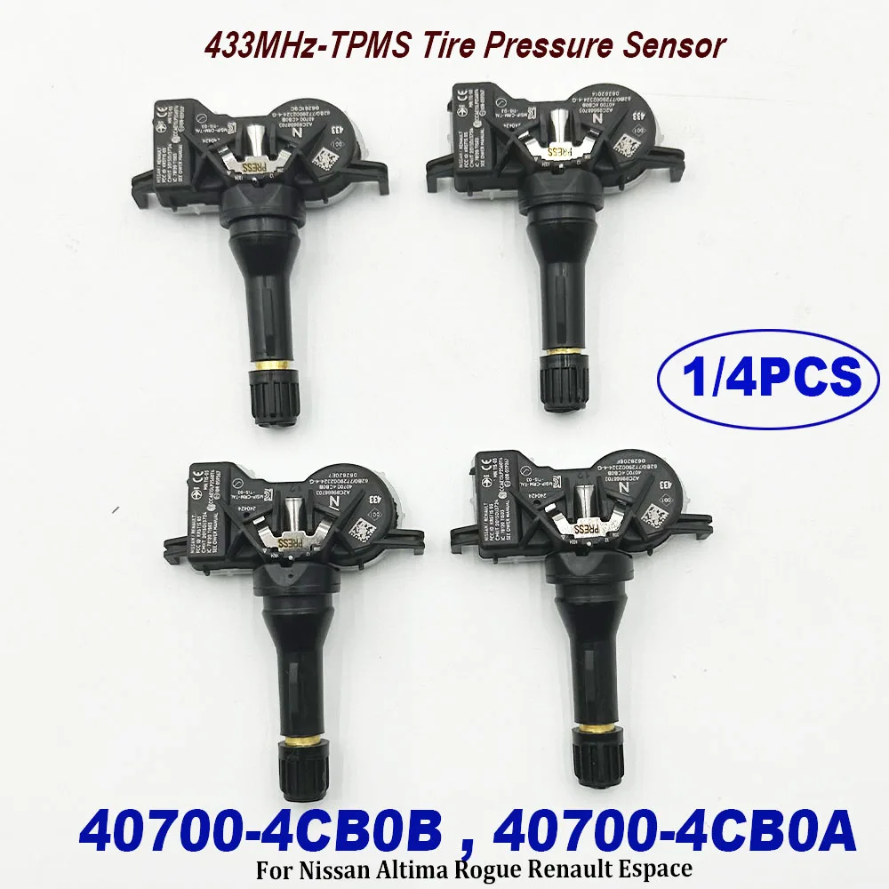 1/4PCS Tire Pressure Sensor 433MHz TPMS 40700-4CB0B 40700-4CB0A 407004CB0B 407004CB0A For Nissann Altima Rogue Renault Espace