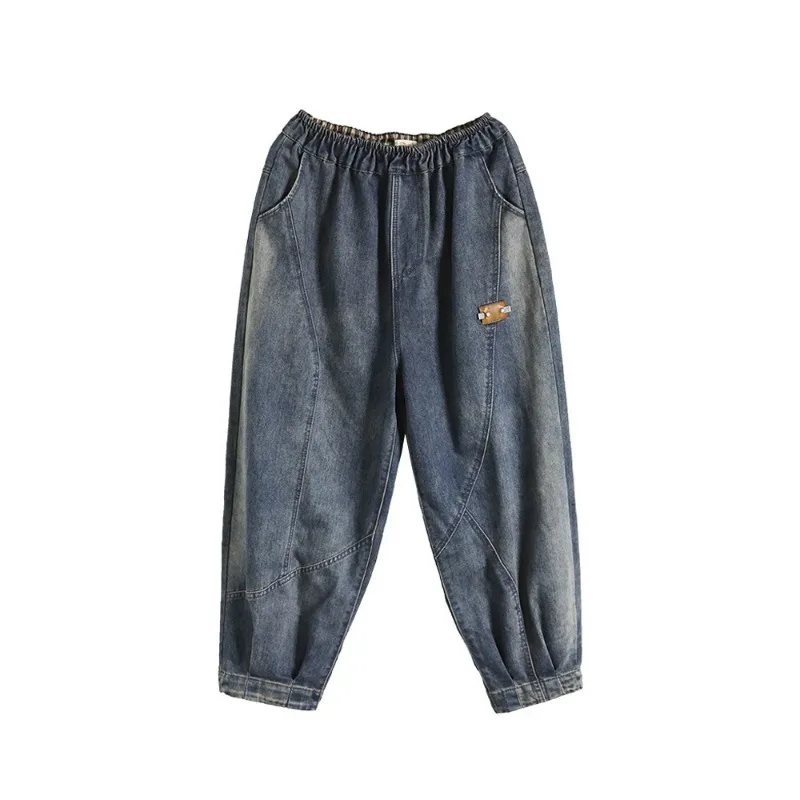 Fashion Designer Autumn Denim Pants Womens Loose Casual Vintage Jeans Ladies Classic Luxury Elastic Harem Trousers