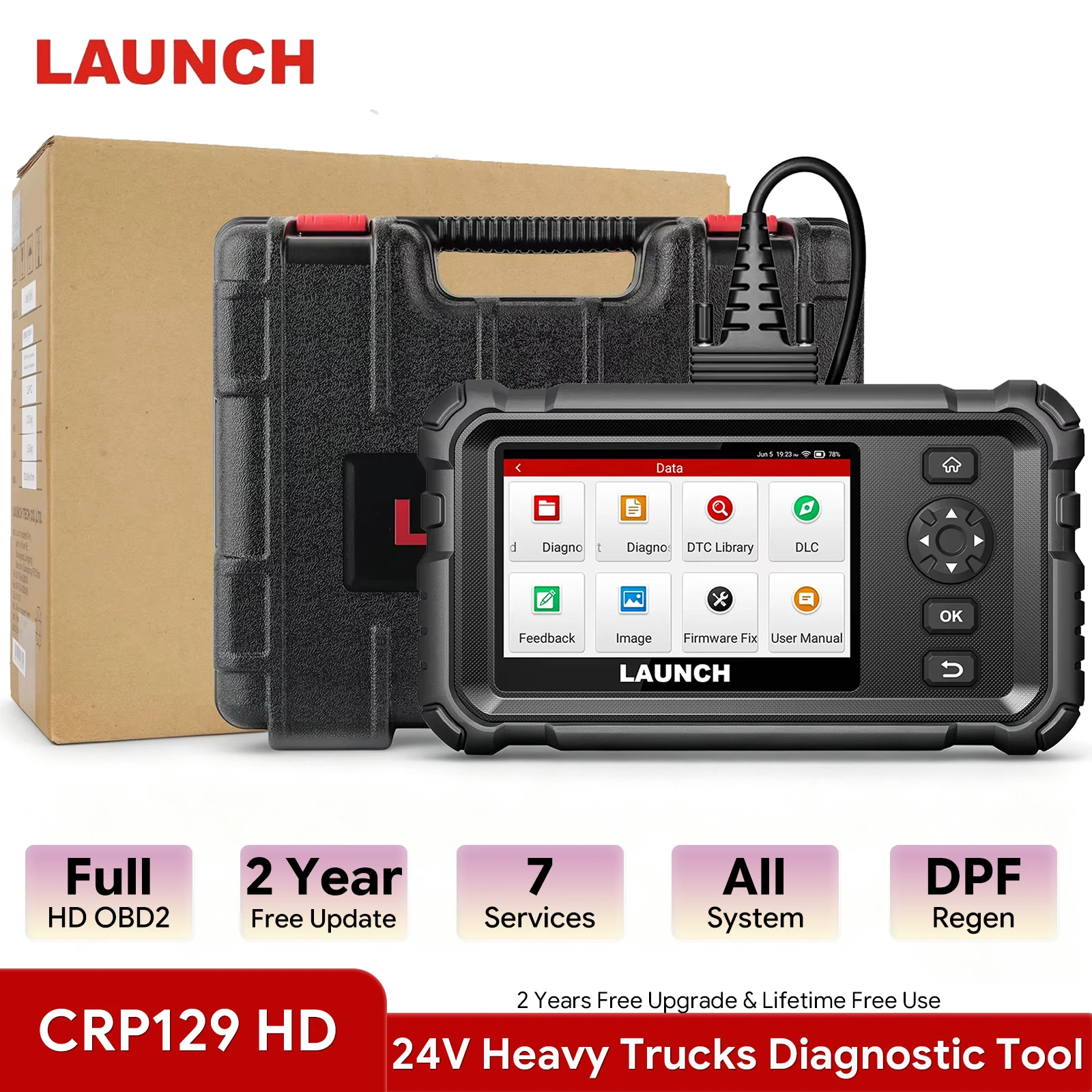 LAUNCH X431 CRP129 HD OBD2 Fault Scanner Full System OBDII Diagnostic Tool DPF Regen 7 Reset Service for 24V Heavy  Duty Trucks