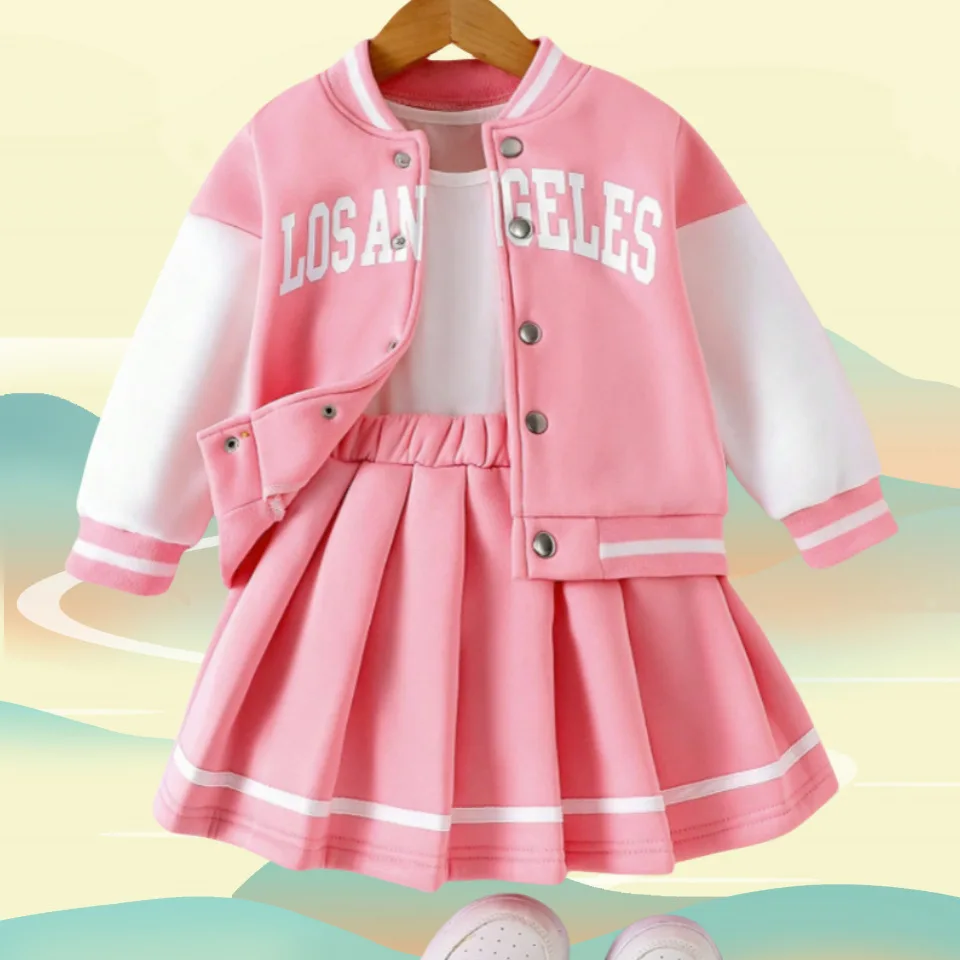 

Милый наряд для девочек, розовая, белая бейсбольная куртка с буквенным принтом, детское пальто с длинными рукавами, модное детское повседневное пальто