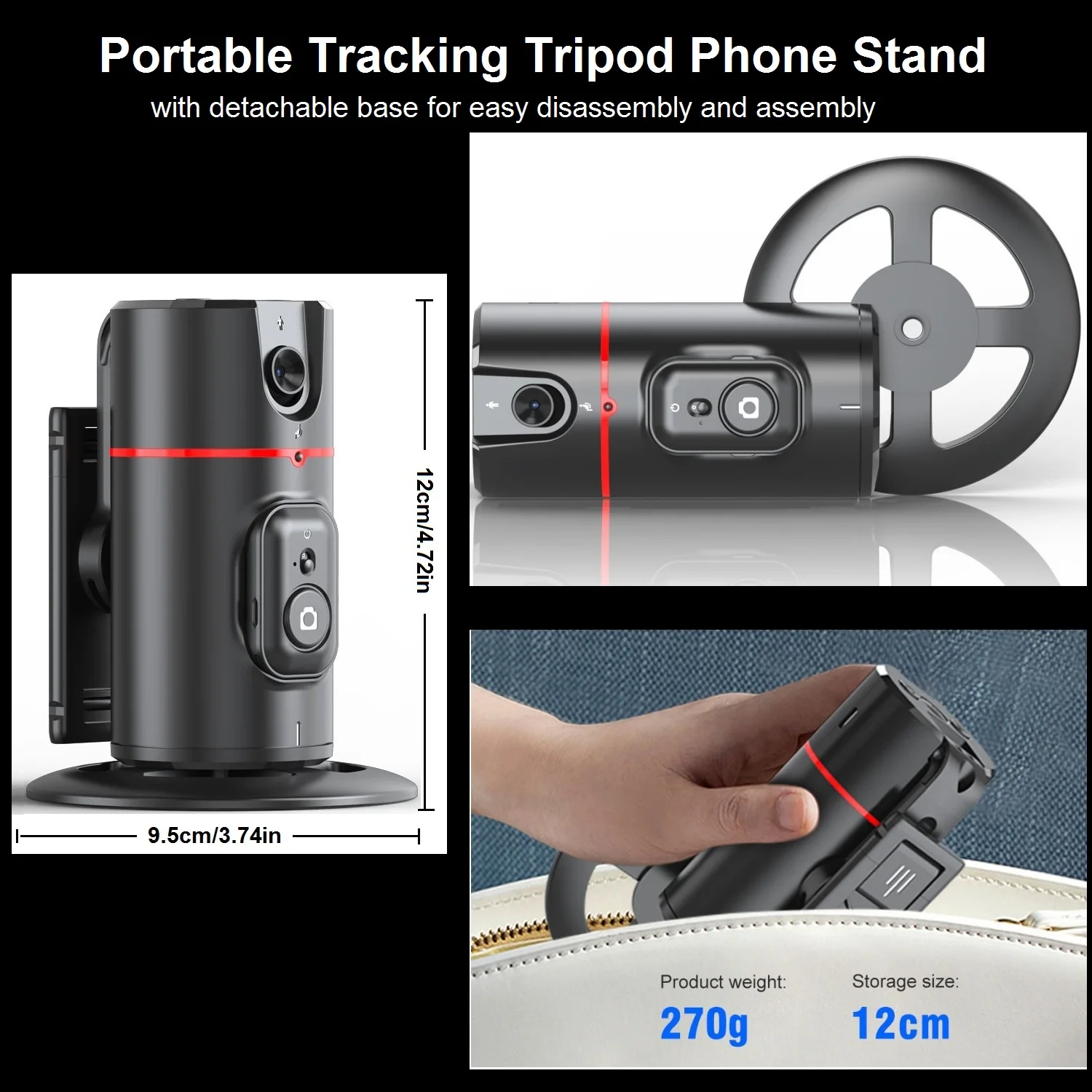 Auto Face Tracking Tripod 360° Rotation, Auto Tracking Phone Holder Remote Moving Tripod for Live Video Vlog