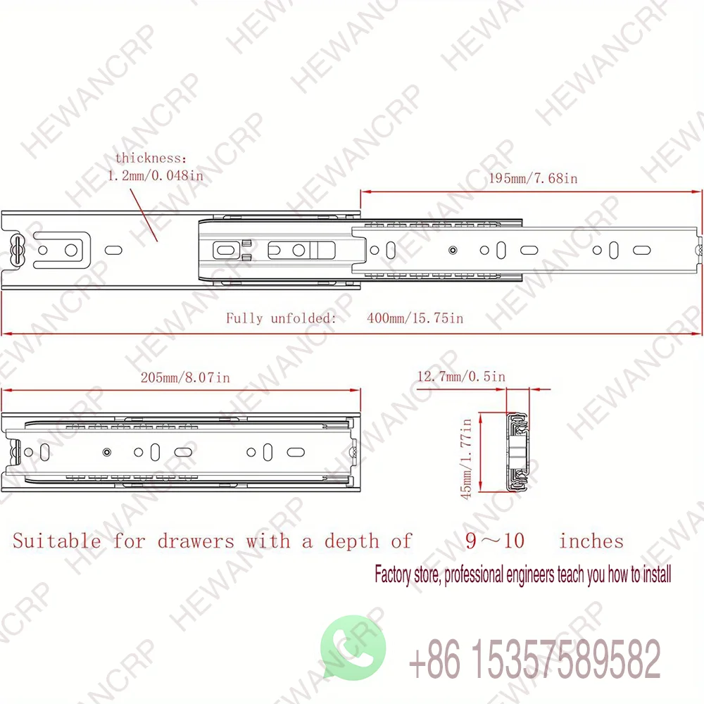 Guías para cajones ultrasilenciosos, pista de tres etapas, guía para cajones de muebles para el hogar, pista deslizante de 45 bolas anchas