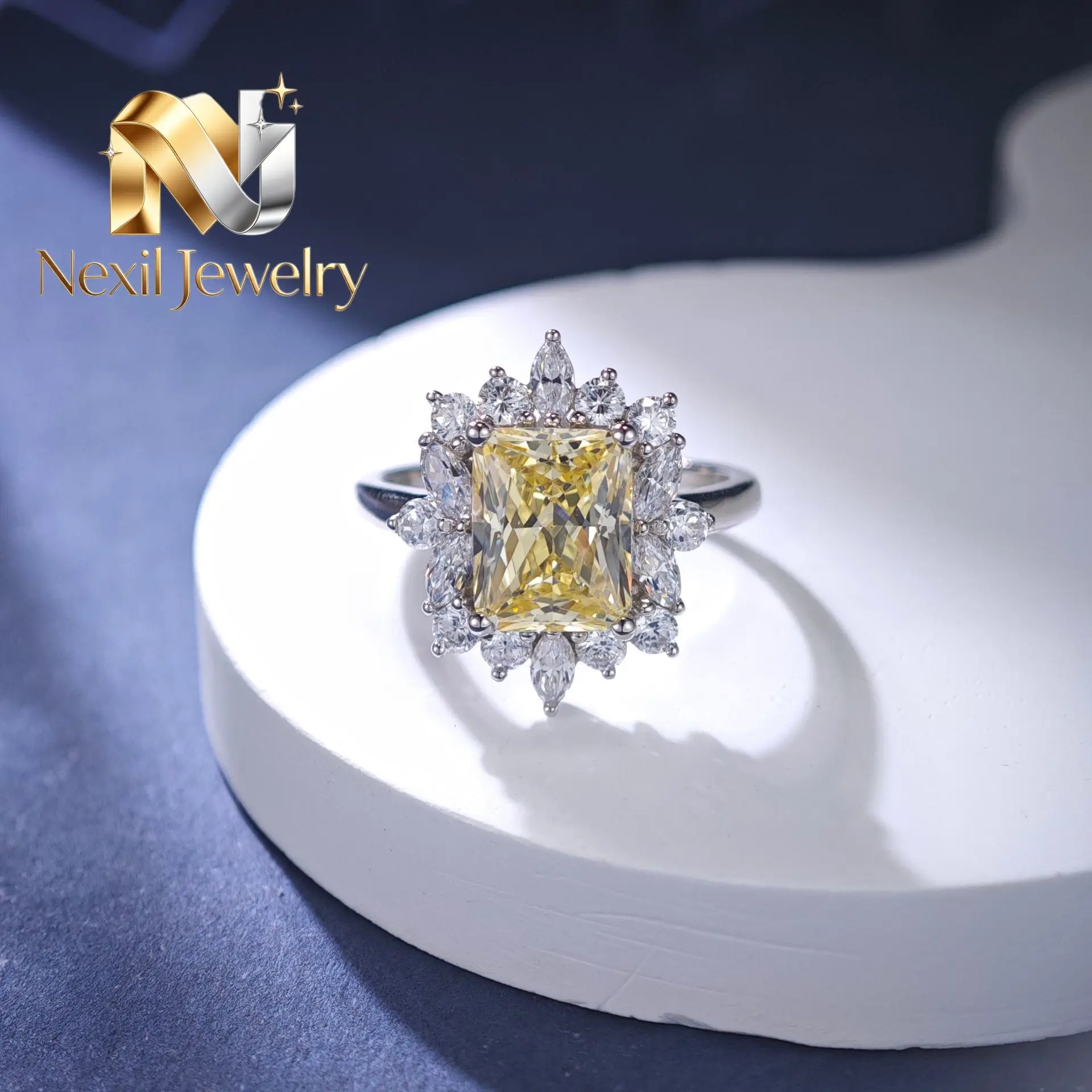 Nexil Jewelry   Nexil Jewelry  3 Carat Moissanite Halo Ring for Women, PT950 Platinum Marquise Accents, Glamorous, Delicate & Gi