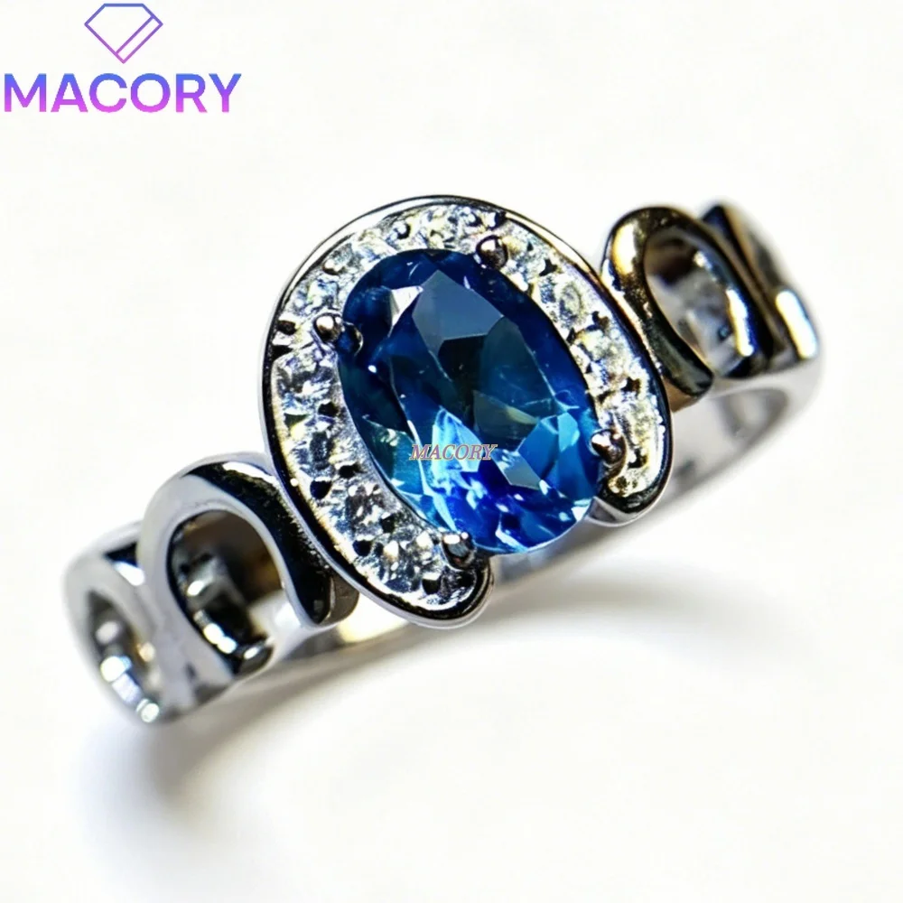 S925 sterling silver natural topaz ring exquisite low-key and simple design enchanting blue ocean style Valentine's Day gift