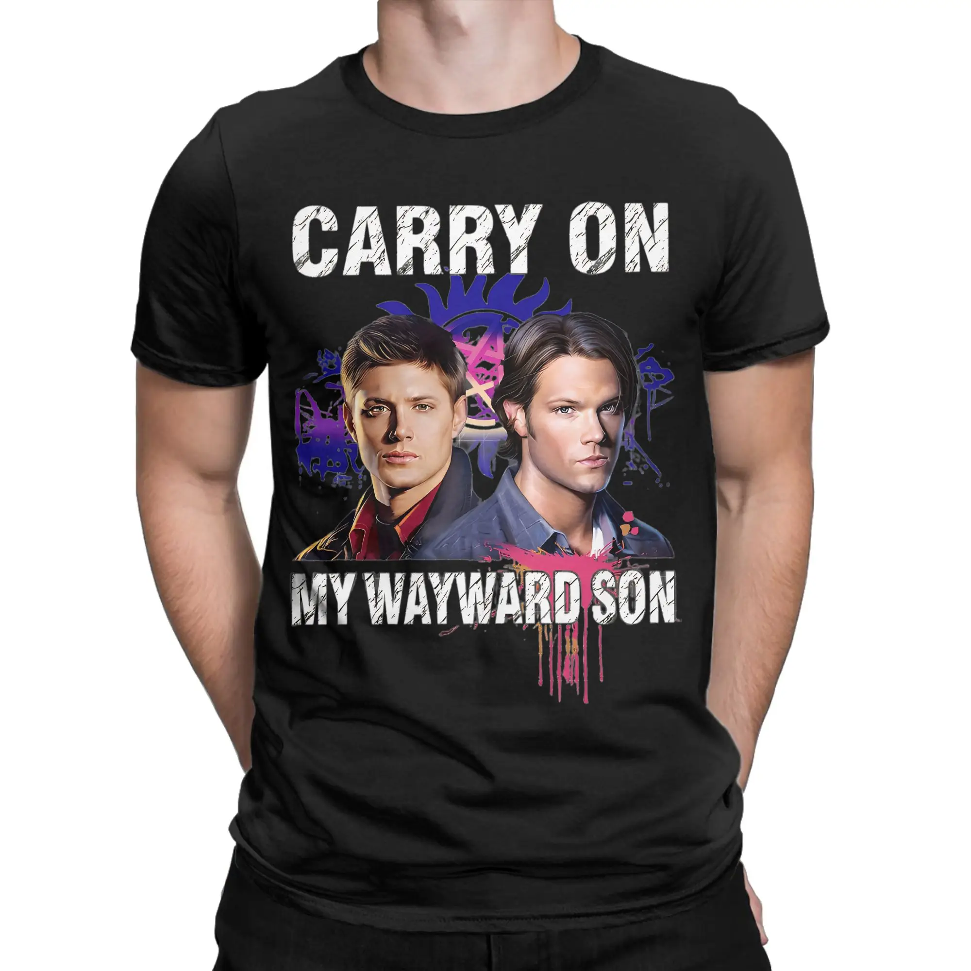 Men Women's T-Shirts Carry On My Wayward Son Vintage Cotton Tee Shirt  Supernatural TV T Shirt Round Neck Clothes Gift Idea