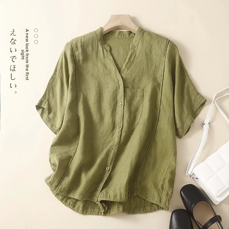 

Casual Cotton Linen irt Women's Summer V-ne Hem Dstring Design Thin Linen Top Comfortable Breathable ort Sve