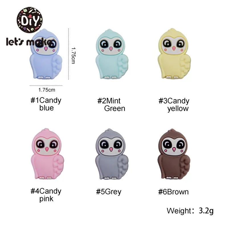 10PCS Owl Food Grade Silicone Beads Baby Silicone Teether Silicone DIY Teether Necklace Accessorie Infant Chew Toys