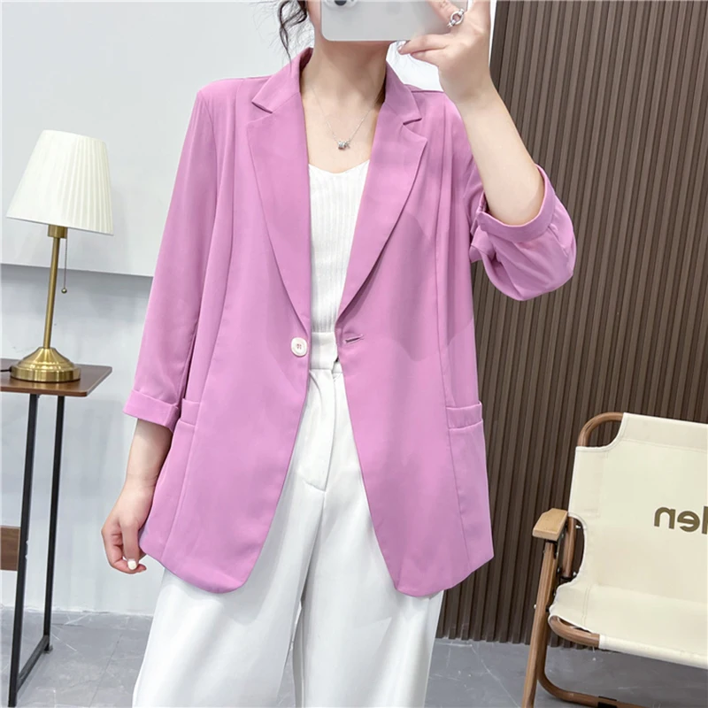 Blazer blanc décontracté à manches 3/4 pour femmes, blazer fin, manteau monochrome, coupe couvertes, version coréenne, mode printemps et été, nouveau, 2023