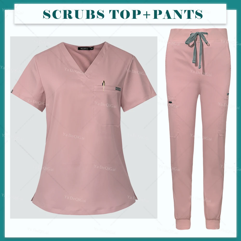 

Stretch Fabric Hospital Uniforms Women Man Medical Set Quick-Drying Spa Workwear Surgical T-shirt+Pants Doctor Nurse Scrub Suits