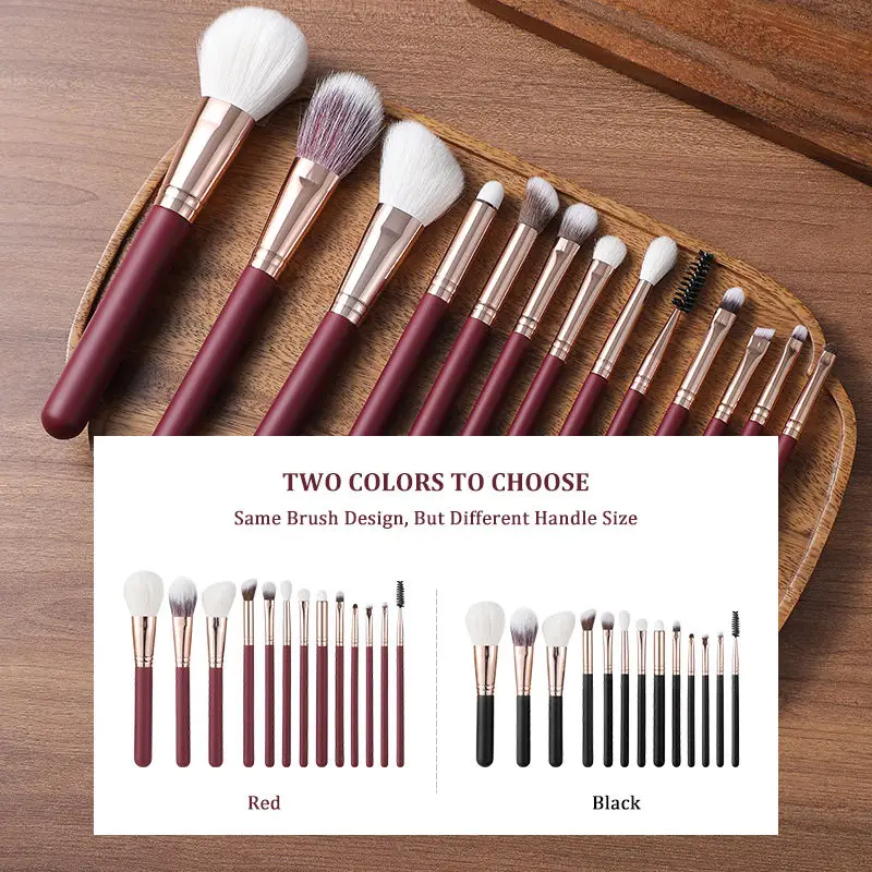 Conjunto de pincéis de maquiagem de cabelo de cabra com cabo borgonha de luxo pincéis de maquiagem profissionais para aplicação suave e aparência de maquiagem impecável