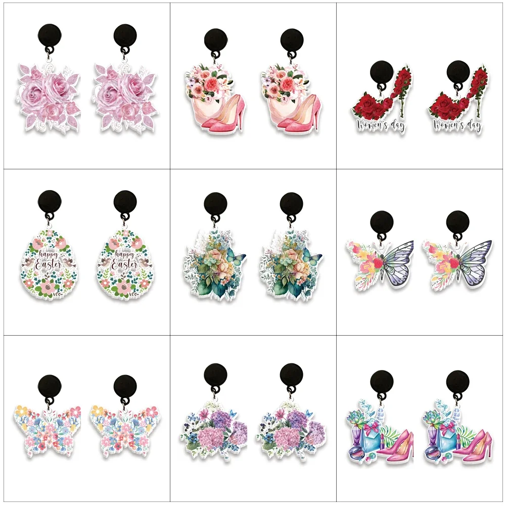 Acrylic Hook Earrings Fashion Flower High Heel Shoes Black Drop Earrings Resin For Charm Gift Accessories