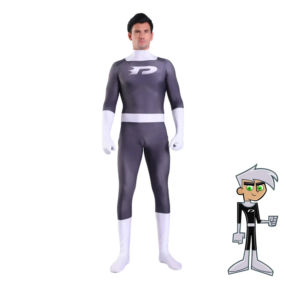 Adults Kids Danny Phantom Cosplay Jumpsuit Costumes 3D Printed Superhero Daniel Fenton Zentai Suit Halloween Party Bodysuit