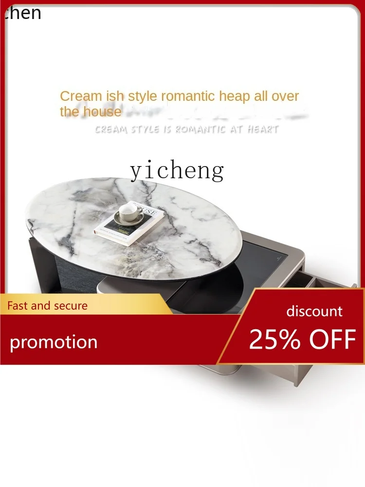 

YFY Super Crystal Stone Oval Rotating Coffee Table Light Luxury Living Room Home Coffee Table High Sense