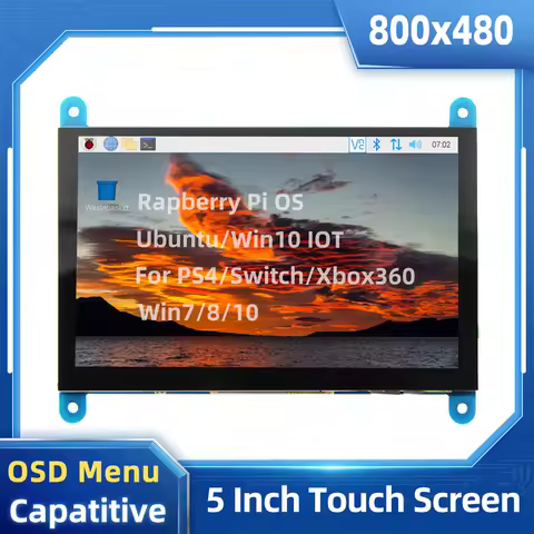 5 Inch Touch Screen 800*480 LCD HDMI-compatible Display with Holder for Raspbery Pi Orange Pi AIDA64 PC Secondary Monitor