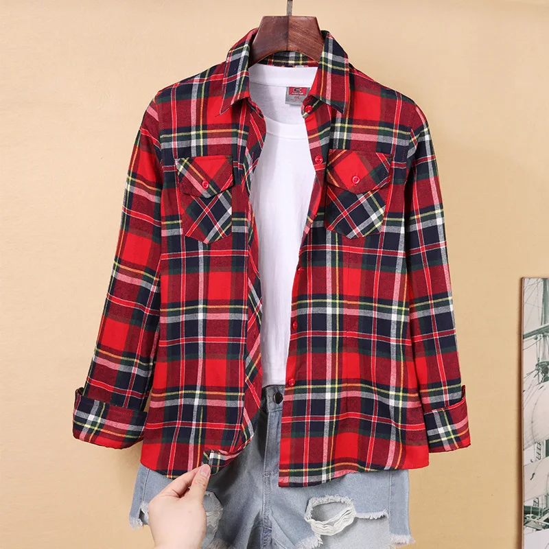 Fashion Casual Women\'s Plaid Shirt 2024 Autumn New Ladies Slim Chic Long Sleeve Blouses & Tops Female Cotton Checkered Clothes