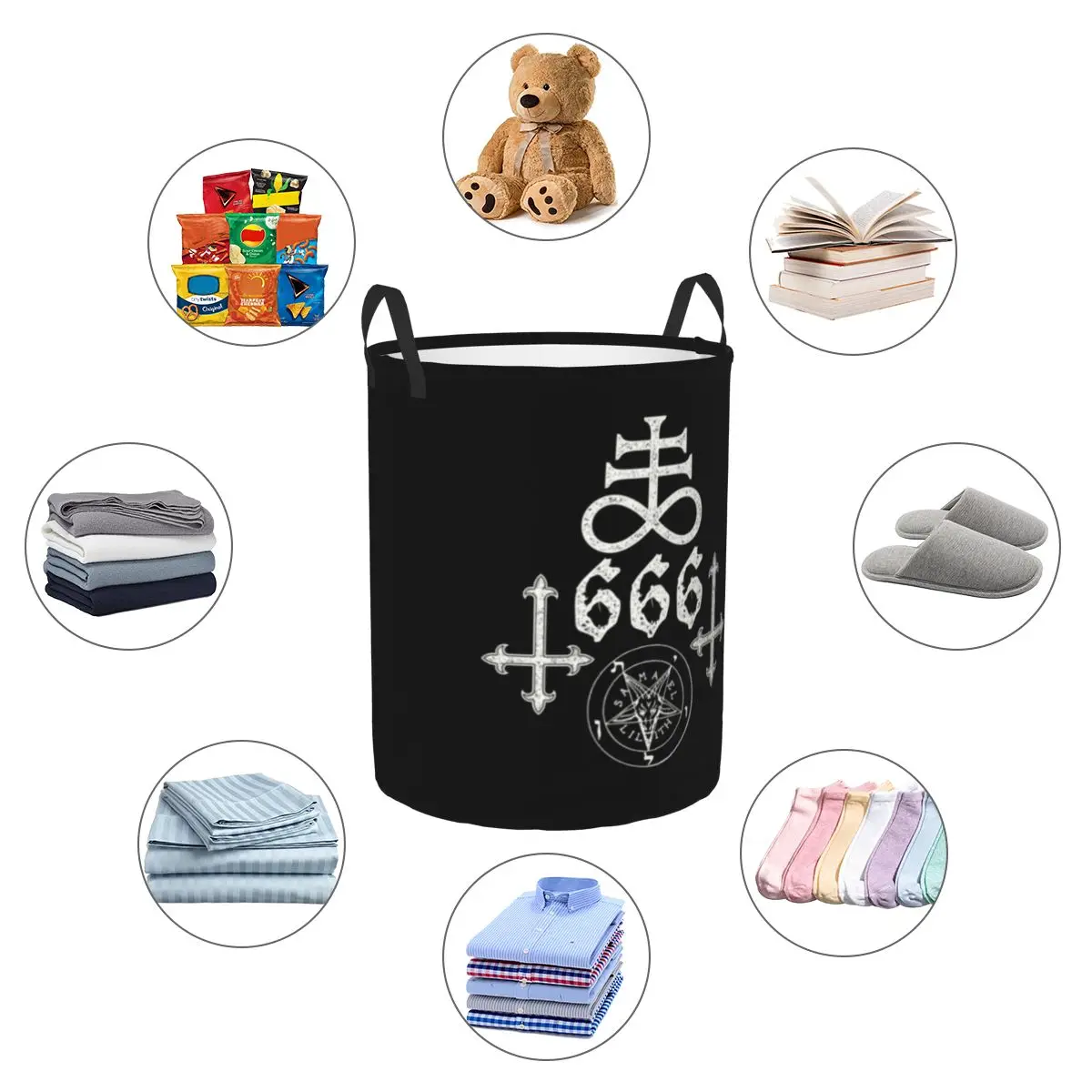 Leviathan Cross Satan 666 Laundry Basket Collapsible Baphomet Satanic Symbols Toy Clothes Hamper Storage Bin for Kids Nursery