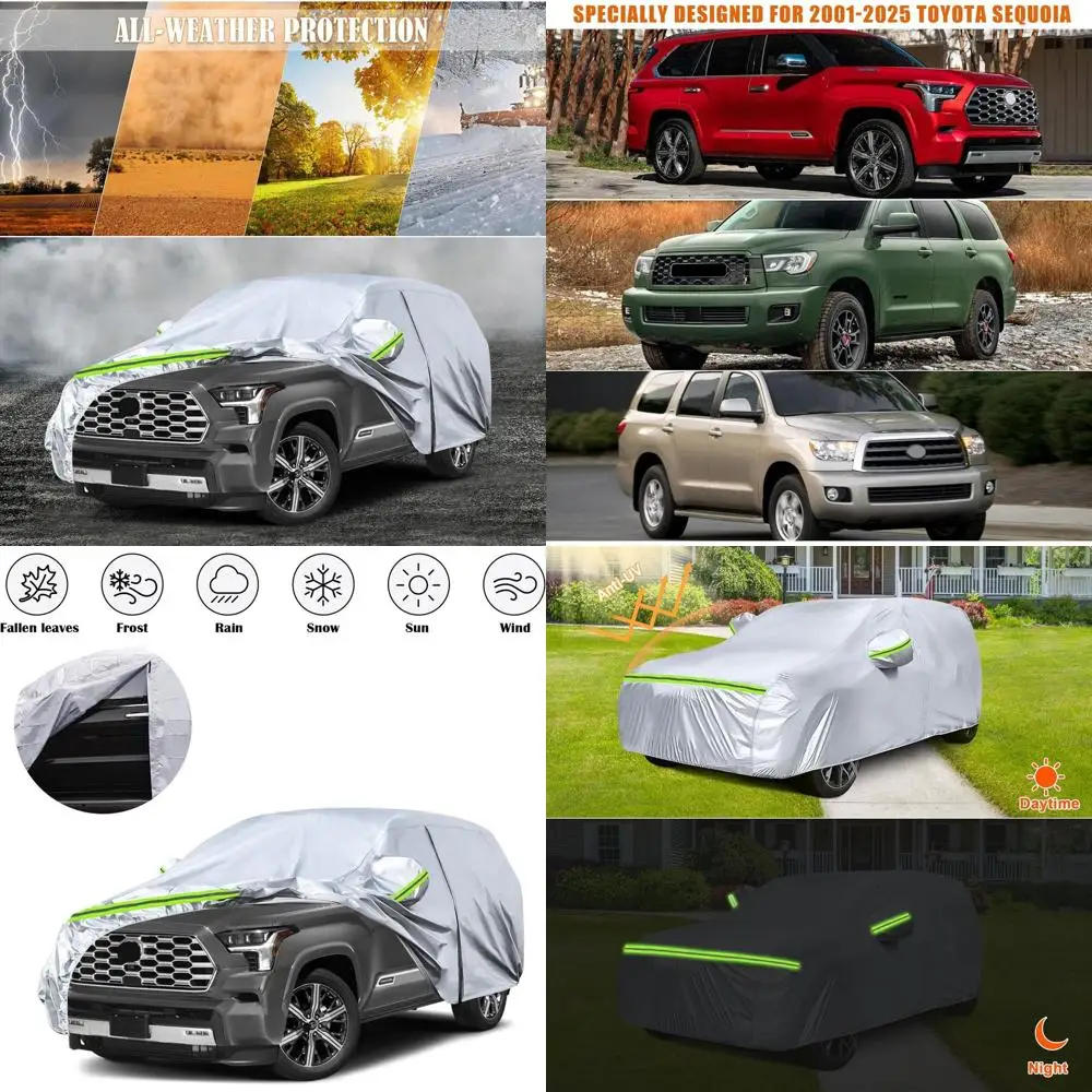 

6-слойный серебристый автомобильный чехол Toyota Sequoia, изготовленный на заказ, 2001-2025, всепогодная защита, двери на молнии и ветрозащитные ленты
