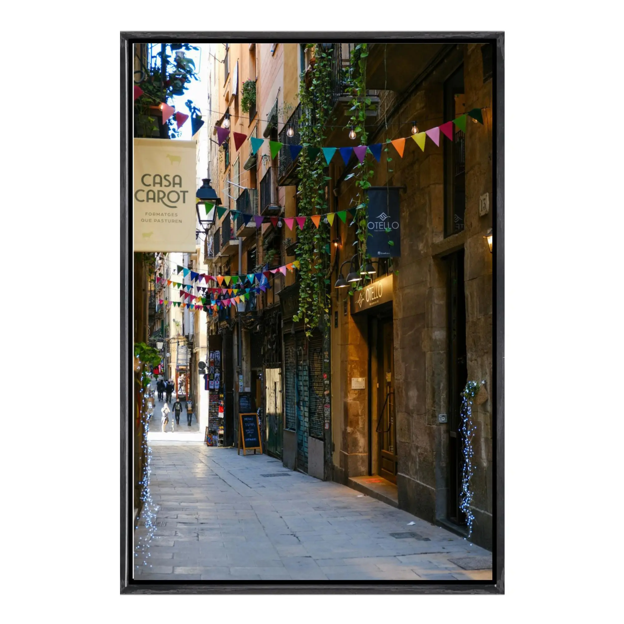 Arte de la pared de la lona de la calle de las flores de España, hermosa impresión escénica del beco floral andaluz, póster de macetas azules de paredes blancas, decoración de la pared del hogar