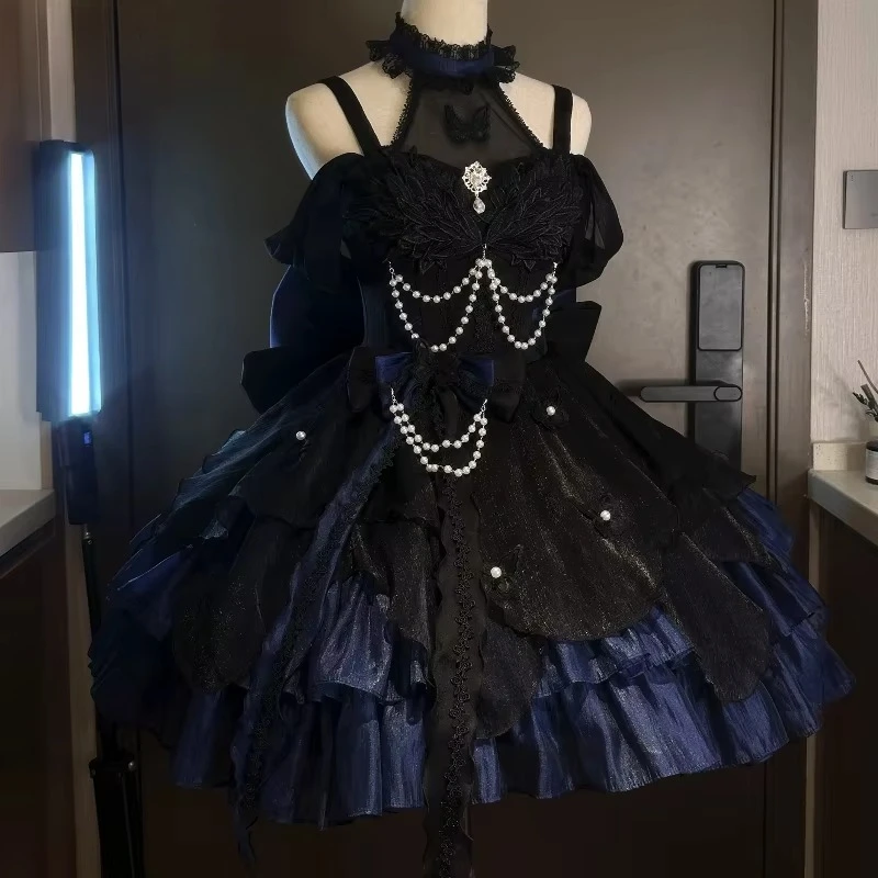 Women Gothic Lolita JSK Dress Vintage  Ruffles Slim Harajuku Y2K Party Cake Dress