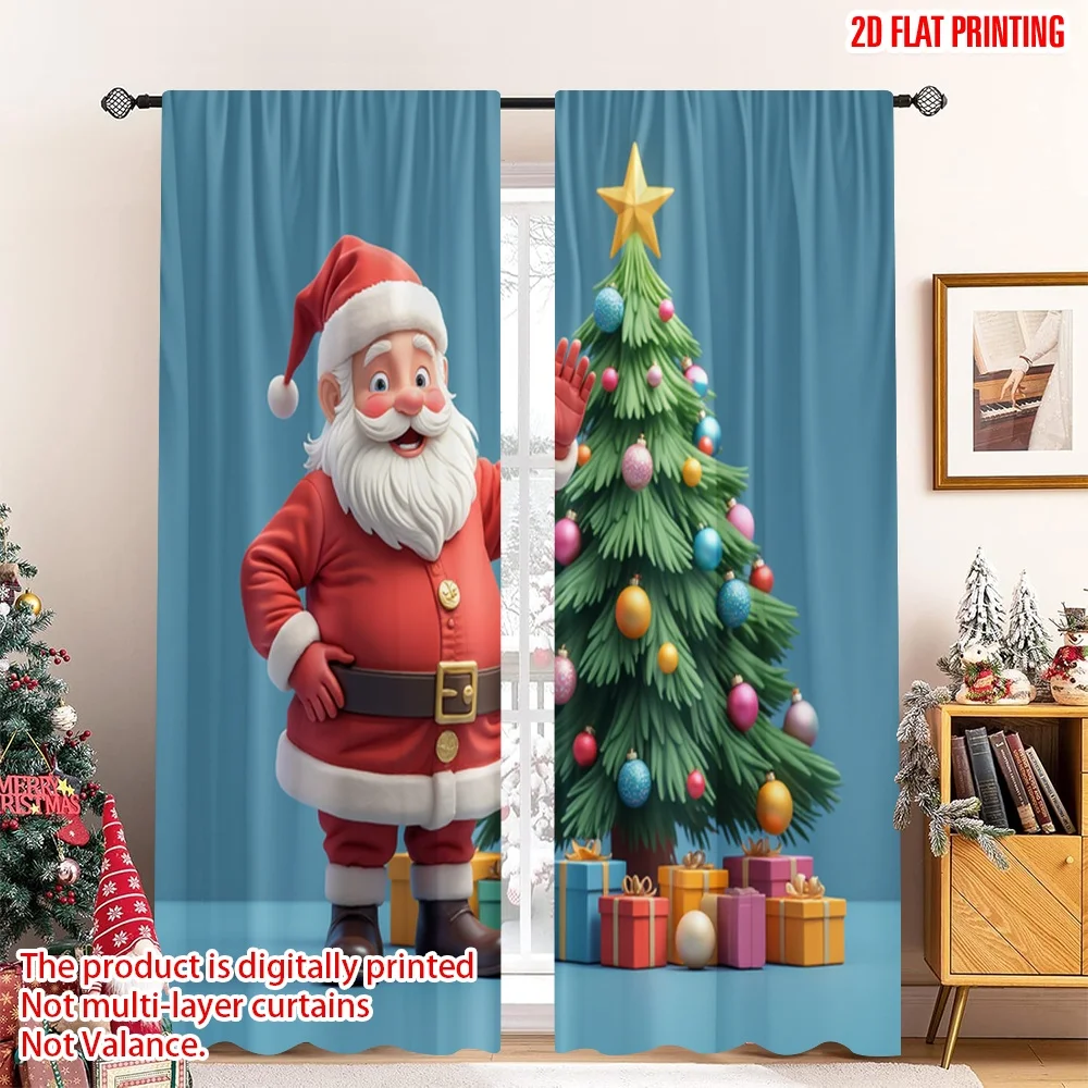 

2pcs 2D flat printing Christmas Drapes Happy Santa Claus Waving 100% Polyester Without Electricity Festive Wall Decor Use for