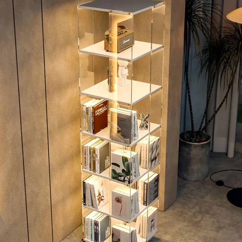 Rotating bookshelf Floor-to-ceiling movable display shelf Living room study corner multi-layer storage rack