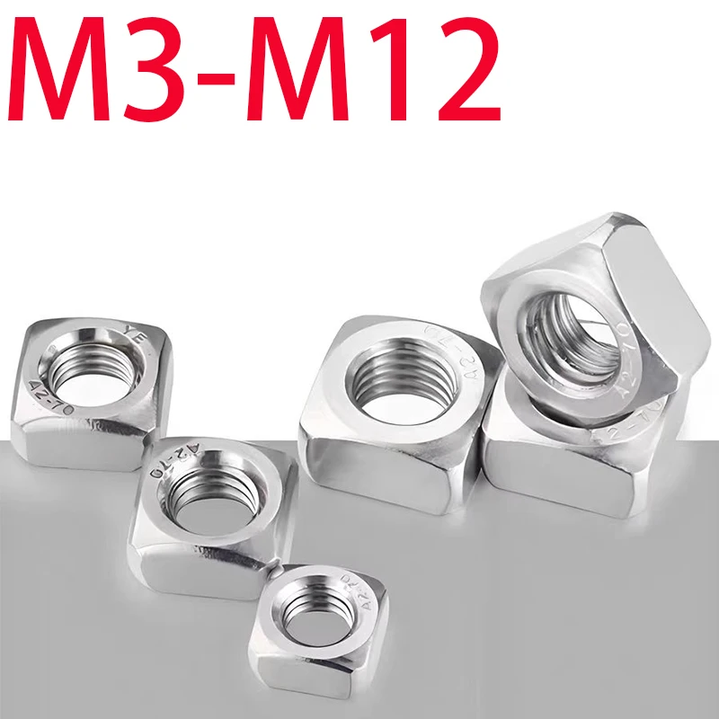 5-100pcs 304 Stainless Steel Square Chamfered Nut M3 M4 M5 M6 M8 M10 M12 Sruare Thin Nuts DIN557