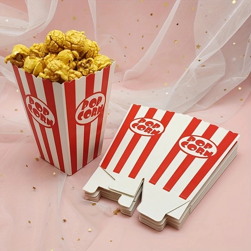 12/48 Stück Gestreifte Klassische Rot-Weiß Gestreifte Papier-Popcornboxen Einweg-Snackbehälter für Filmnacht-Partys – Detail 1