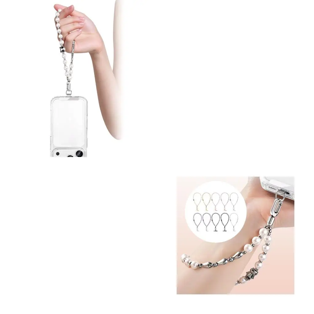  Fashionable Pearls Accented Phone Wristlet with Strong Polyester Cord & Smooth Finishes Phone Tethers for Everyday Use
