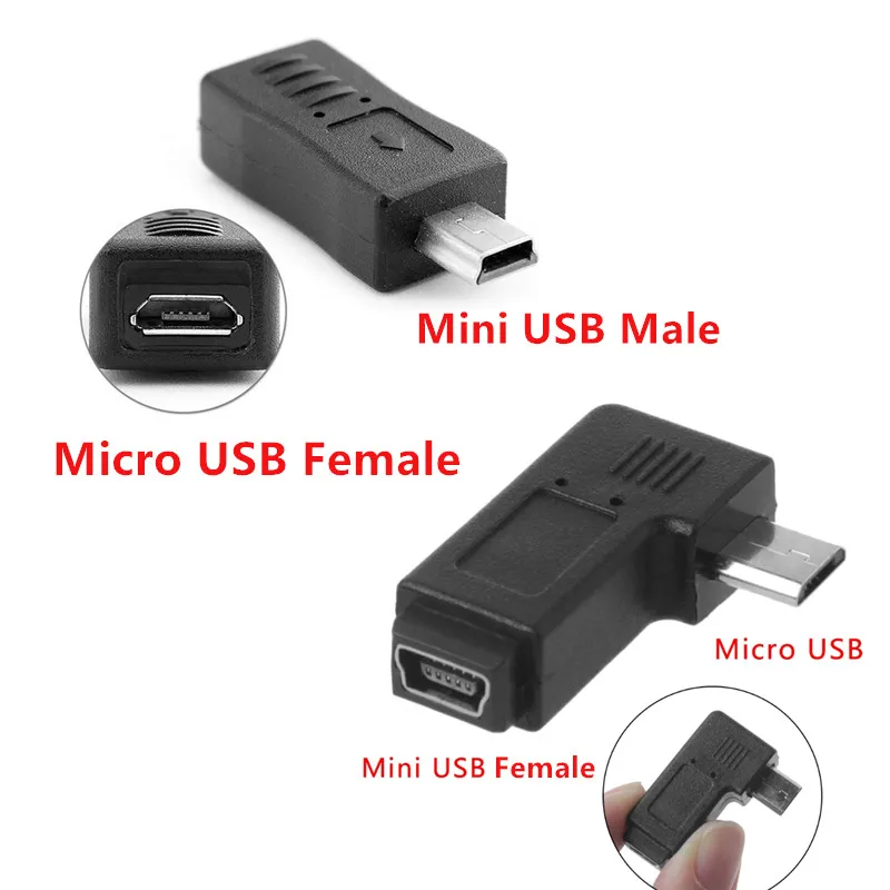 Micro USB Female to Mini USB Male /90 Degree Angled Mini USB 5Pin Female To Micro USB Male Connector Adapter Converter