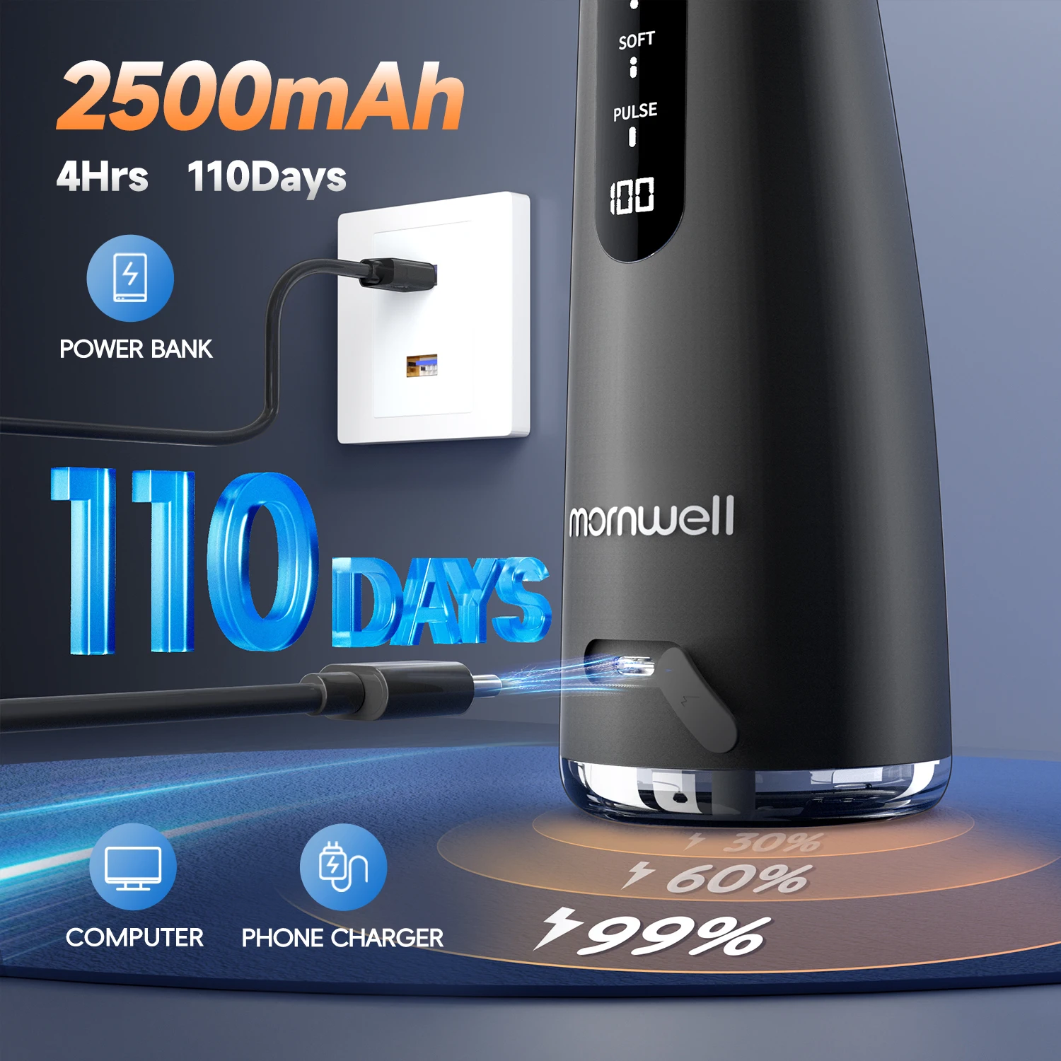 Sonic Water Flosser Mornwell F32 Oral Irrigator Rechargeable Dental Teeth Whitening Waterproof Teeth Cleaner Dental Water Jet