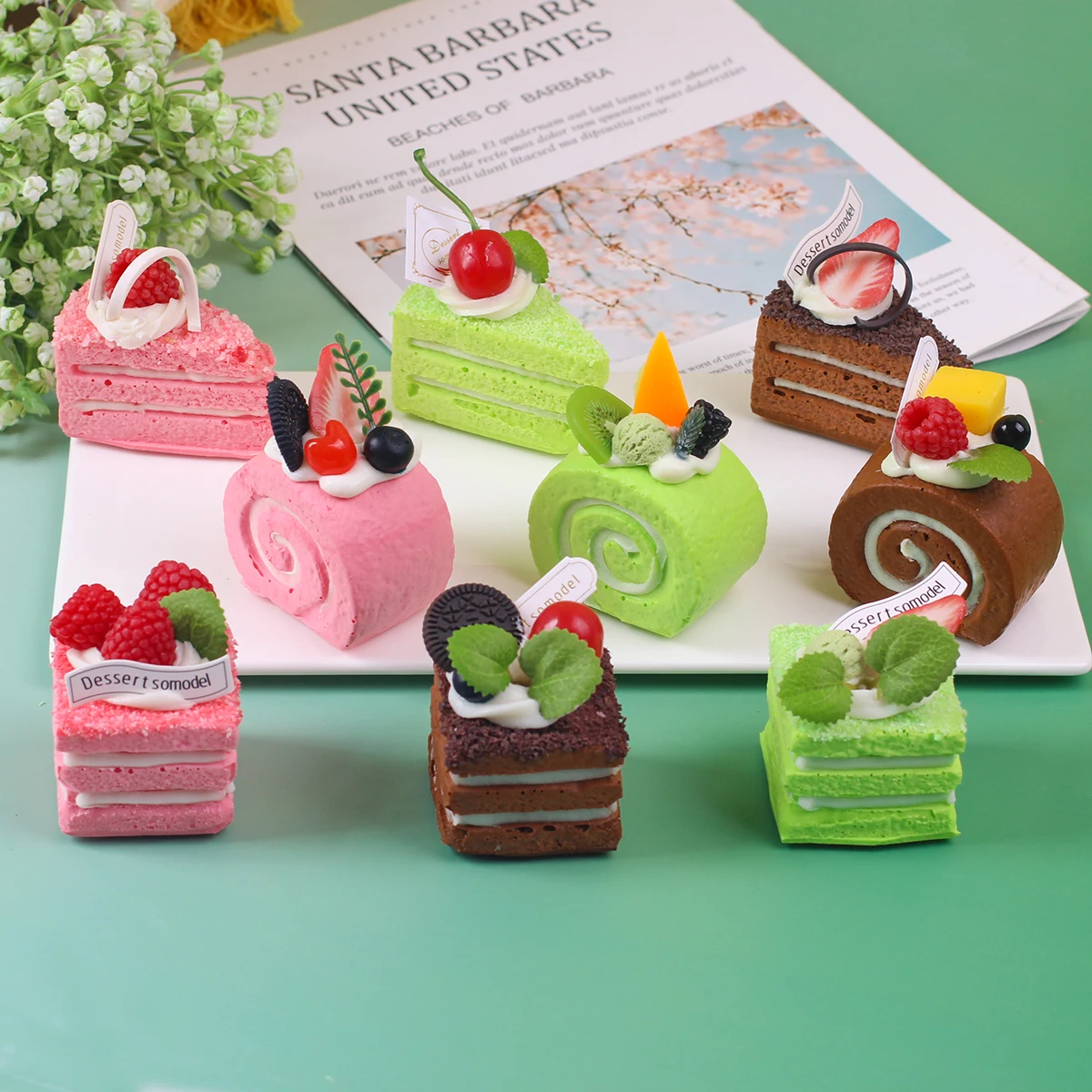 1PCS Simulation Triangular Pancake Model Fruit Cream Dessert Cake Bakery Decoration Photography Prop