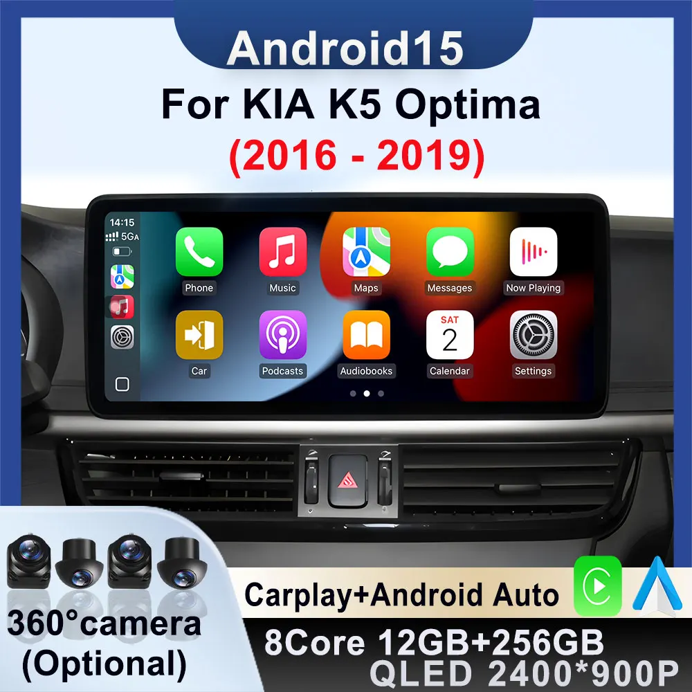 Para KIA K5 Optima 2016-2019 Android 15 Radio reproductor inalámbrico de vídeo 12,3 pulgadas estéreo GPS navegación Carplay Auto BT Multimedia para coche