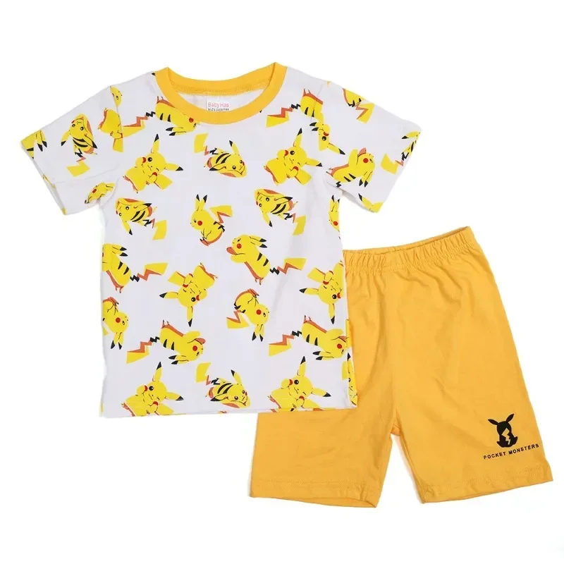 

New Cartoon Pikachus T-shirts Set Summer Trend Short Sleeve Shorts Yellow Two-piece Set Hot Sale