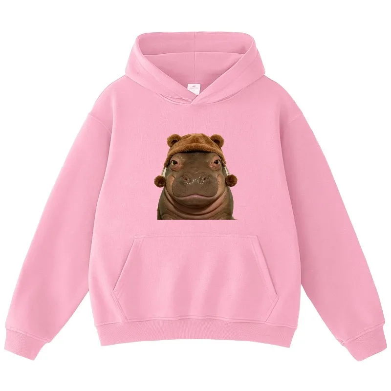 قبعة فرس النهر الرجعية المطبوعة هوديي للجنسين المتضخم عارضة الشارع نمط الرسم طويلة الأكمام البلوز الخريف اليومية العصرية أعلى