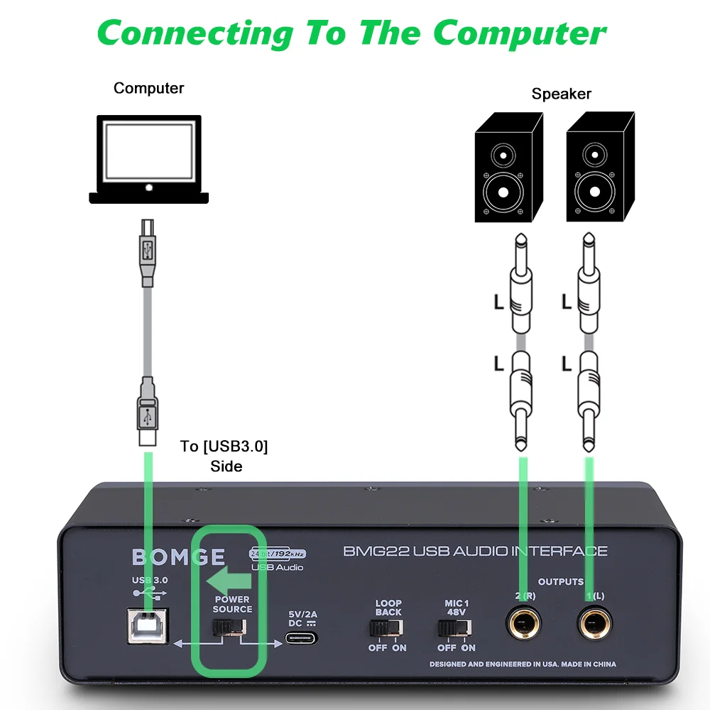 BOMGE USB Audio Interface 24 bit/192 kHz With XLR Phantom Power