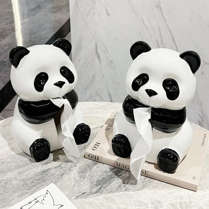 

Panda Tissue Box Living Room Ceramic Home Decoration Creative Cartoon High-value Napkin Paper Box