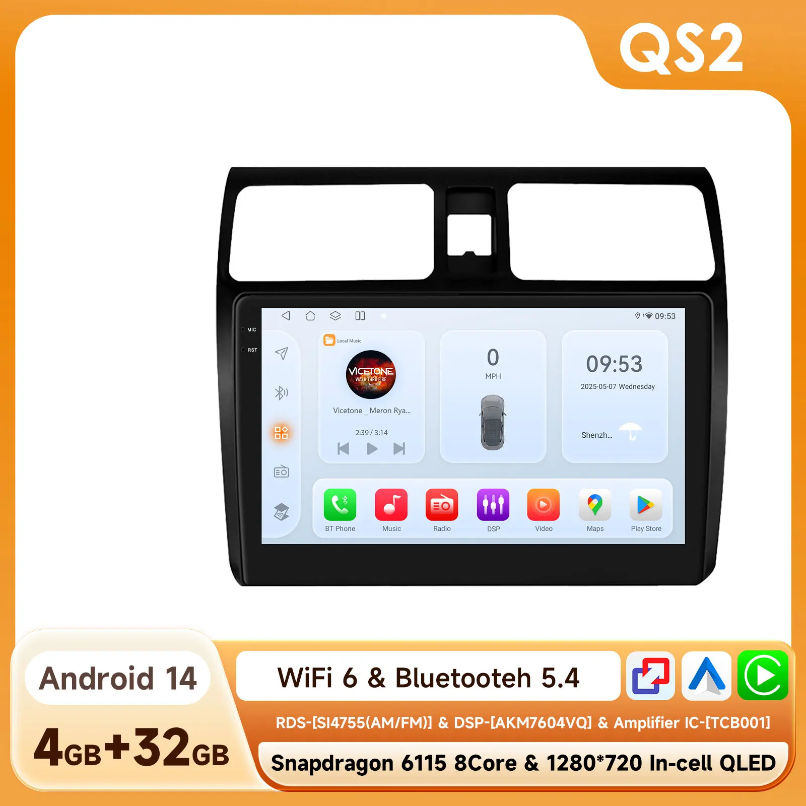 Hizpo 2din Android 14 Autoradio Voor Suzuki Swift 2005-2010 Multimidia Video Player Navigatie GPS 4G DSP CarPlay Octa Core RDS