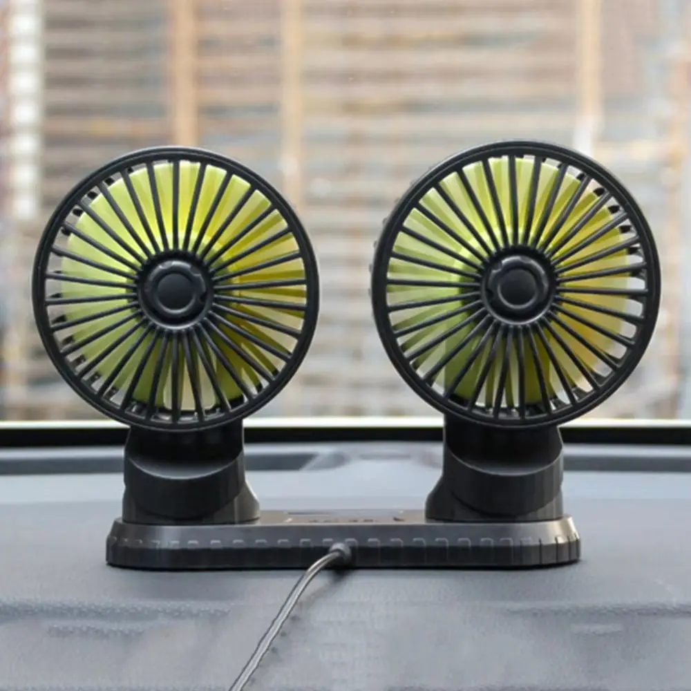 Truck Low Noise Universal Cooling Fan 360° Rotatable 3 Speeds Adjustable Dual Head Fan Dashboard Air Circulator Fan Outdoor