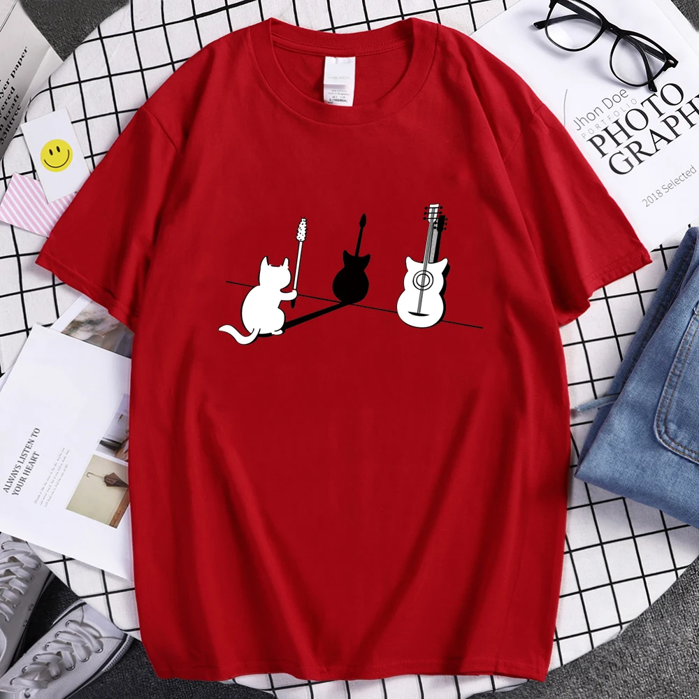 

Cat Playing Guitar - Funny Guitar Cat T-Shirt Humorous Kitty Lover Graphic Tee Cute Musical Rock Comics Kitten Outfits Gift