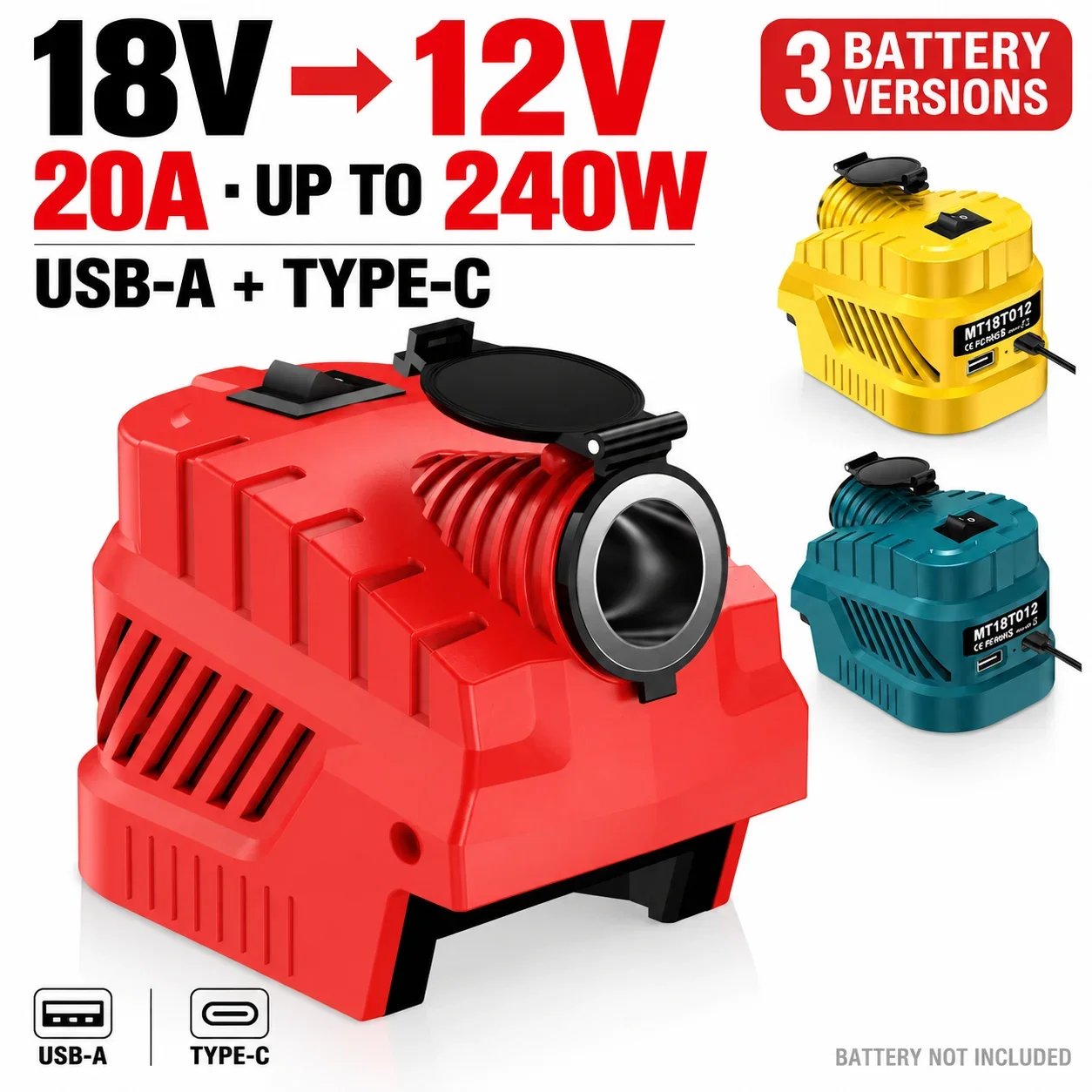 18V Battery Adapter for Makita BL1850B BL1840B BL1830B Step Down Converter 12V 20A Cigarette Lighter USB C PD3.0 QC3.0 Charger