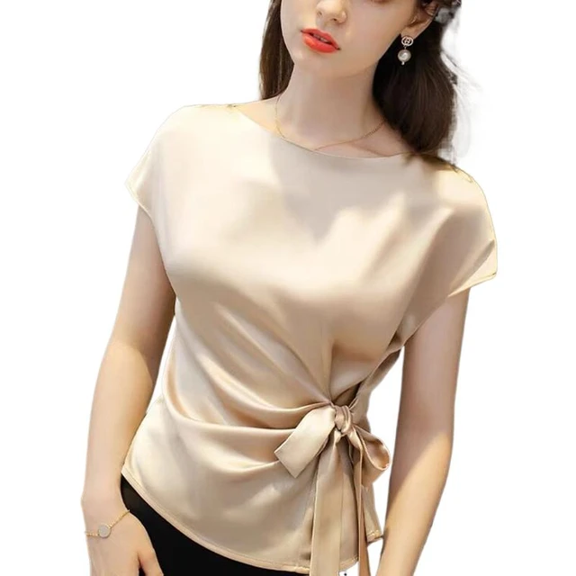 Camicie stringate di seta di raso coreano estivo donna camicetta di raso di acetato Vintage camicie di chiffon da donna da ufficio blusa feminina elegante AliExpress