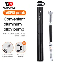 WEST BIKING Bicycle Pump With Pressure Gauge 160PSI Road MTB Cycling Pump Presta Schrader Hose Tire Air Inflator Accessories