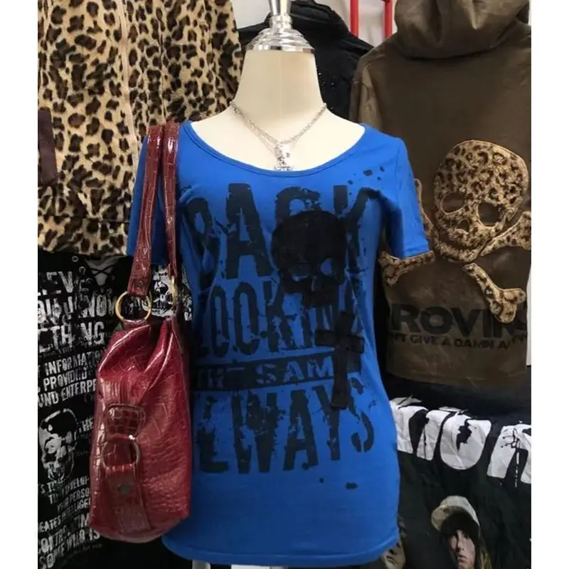

Gothic T-shirts Women Y2k Casual Letter Printed Blouse Outwear Harajuku Clothing Chic Elegant Design Tees Chic Outwear Harajuku